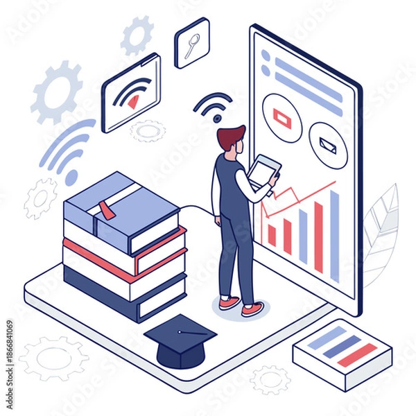 Obraz A student engaging with digital learning platforms and educational data analytics for modern study