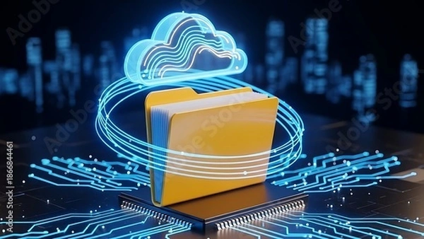 Obraz Cloud Storage Technology Concept with Folder and Circuit