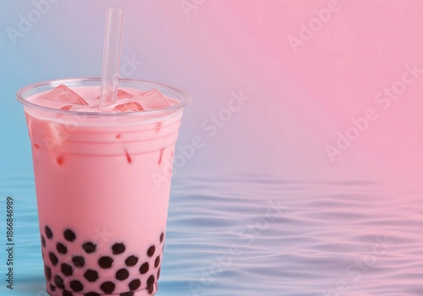 Obraz Pink bubble tea in plastic cup