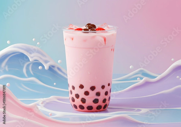 Obraz Pink drink with tapioca pearls