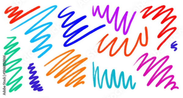 Obraz Multicolor Crayon Scribble Lines Collection for Creative Graphic Design