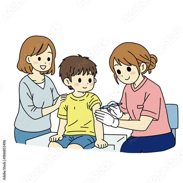 Obraz 病院で注射する子どものイラスト
