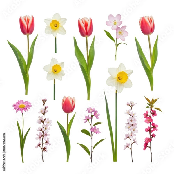 Obraz Spring Flowers Collection Isolated Black Background