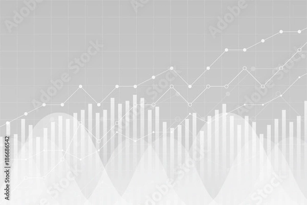 Fototapeta Financial data graph chart, vector illustration. Trend lines, columns, market economy information background. Chart analytics economic concept.