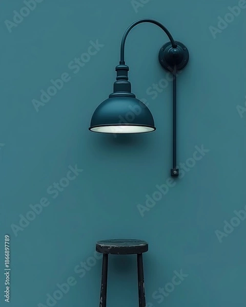 Obraz Minimalist Wall Light with Stool on Gray Wall