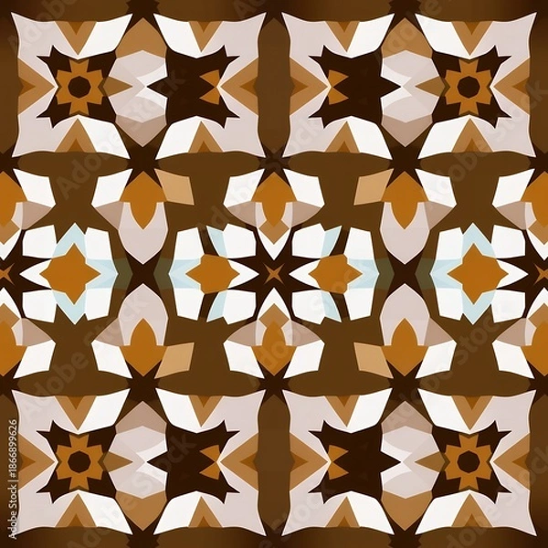 Obraz Repeating geometric pattern featuring star shapes and angular elements in brown white and amber