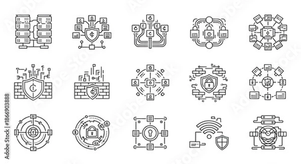Obraz Minimalistic tech and security icons collection