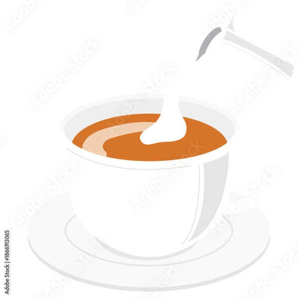 Obraz カップにミルクを注ぐミルクティーのイラスト