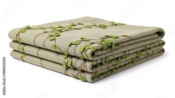 Fototapeta Stack of folded green leaf patterned fabric