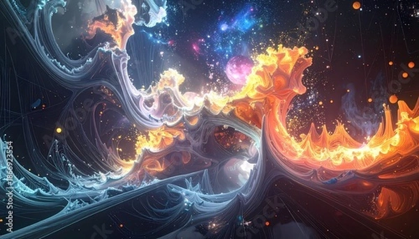 Obraz Abstract Space Landscape with Planets and Galaxy