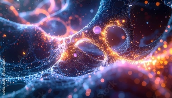 Obraz Abstract Neural Network Background with Glowing Particles