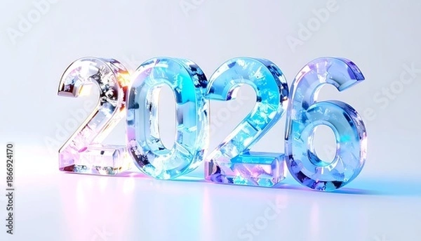 Obraz Sparkling, transparent "2026" digits with a subtle light gradient
