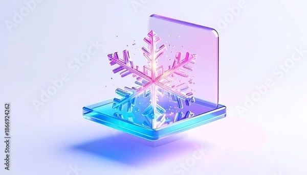 Obraz Iridescent snowflake suspended within a translucent, geometric structure
