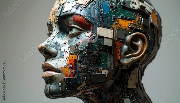 Obraz AI Humanoid with Circuitry Texture, Technology Integration