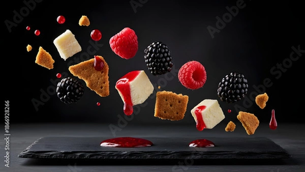 Obraz Levitating Molecular Berry Cheesecake