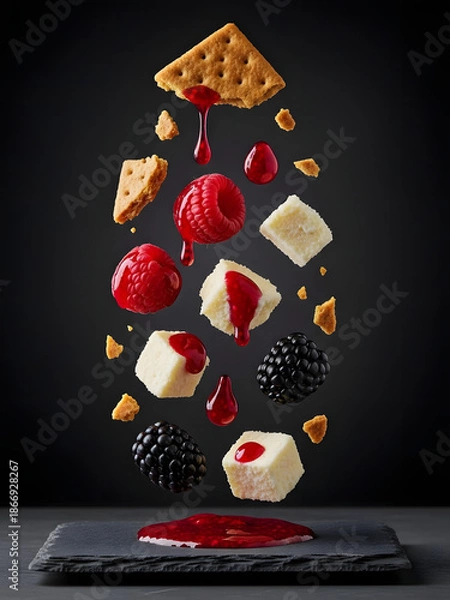 Obraz Levitating Molecular Berry Cheesecake