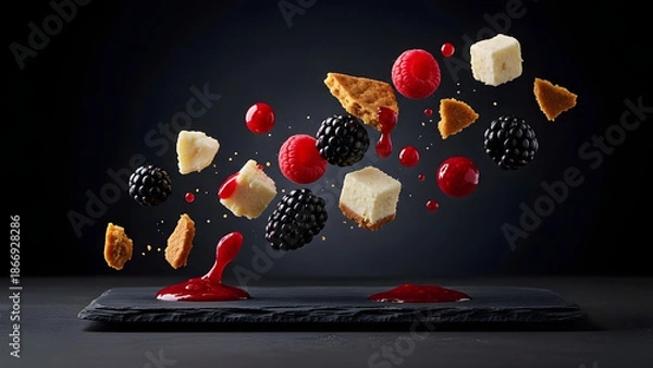 Obraz Levitating Molecular Berry Cheesecake