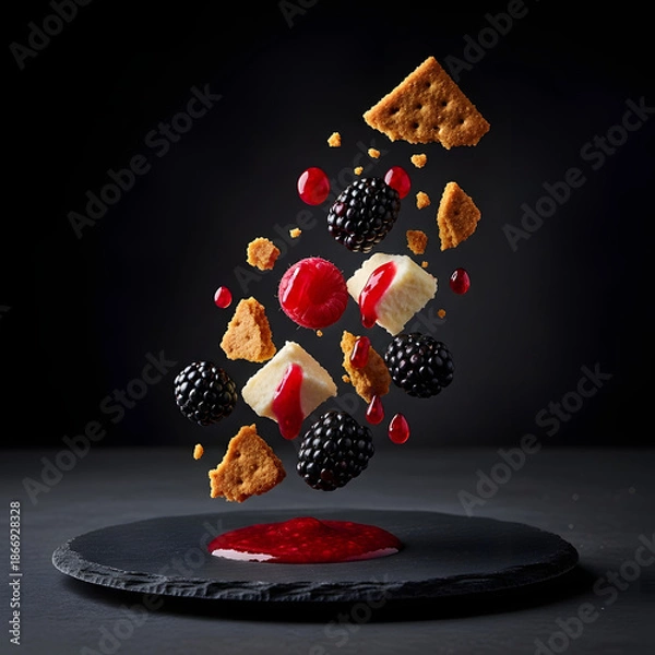 Obraz Levitating Molecular Berry Cheesecake