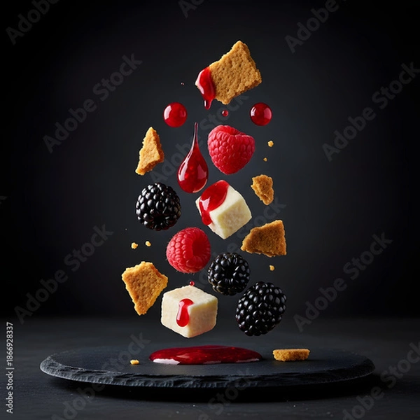 Obraz Levitating Molecular Berry Cheesecake