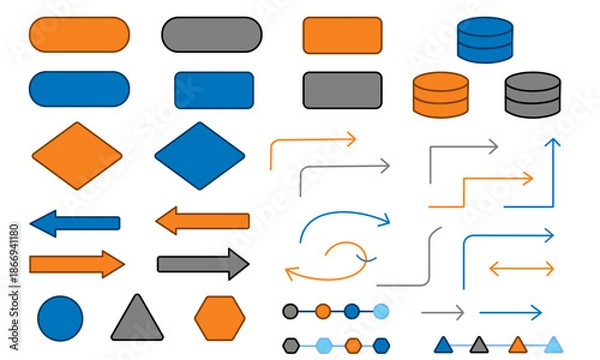Obraz Flowchart Diagram Elements Set,  Flat Vector Process and Decision Shapes