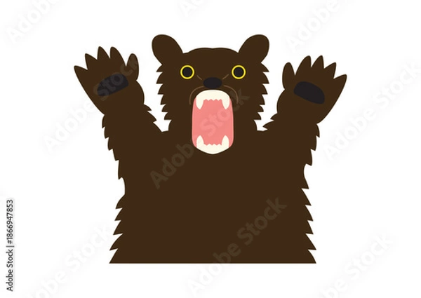 Obraz 怖い表情で、両手を上げて襲うヒグマの上半身