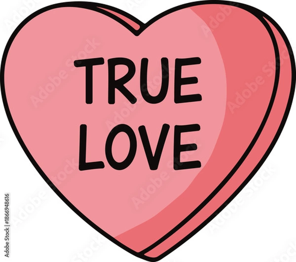 Obraz Pink heart candy with true love text vector