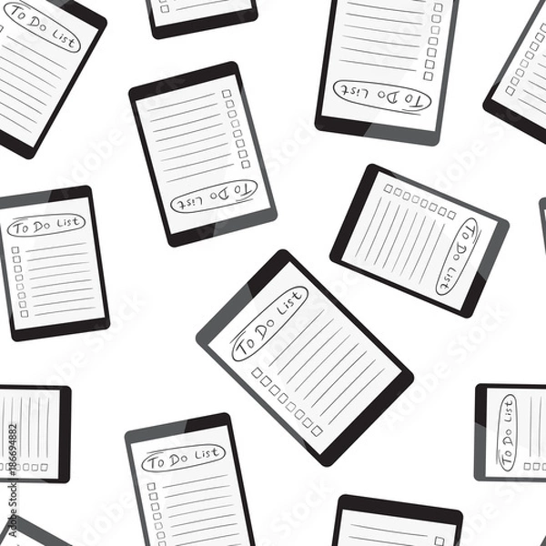 Fototapeta Businessman to do list, checklist with tablet computer seamless pattern background. Business flat vector illustration. Checklist, task list symbol pattern.