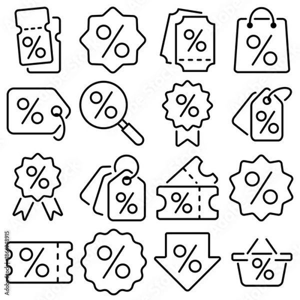 Obraz Discount Essentials Icon Set Outline Style