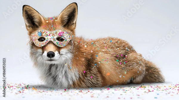 Obraz Fox wearing confetti mask