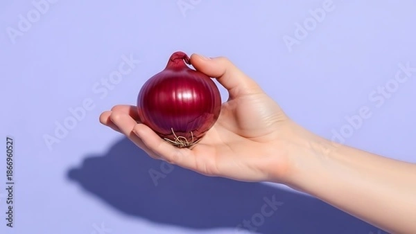 Obraz hand holding red onion
