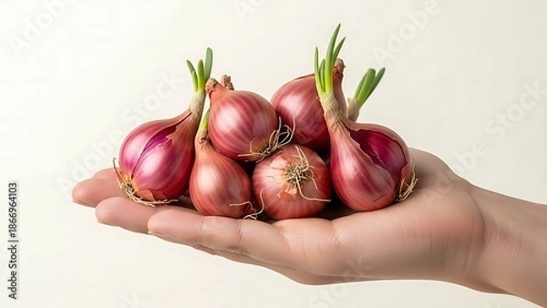 Obraz hand holding fresh shallots