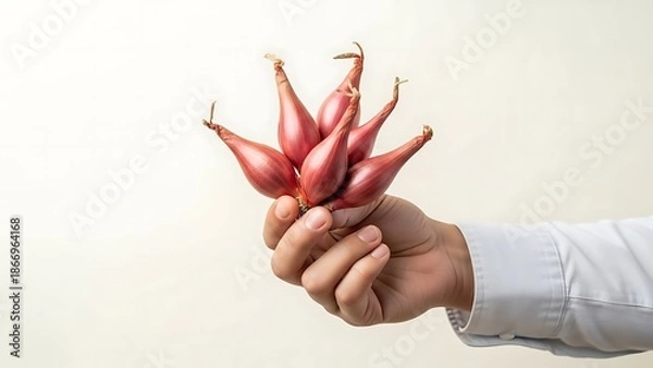 Obraz hand holding fresh shallots