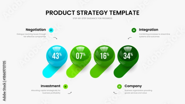 Obraz Service Proposal Four Step Chart Slide Layout. Science Development Presentation Template Vector Illustration. Digital Strategy 4 Element Diagram Frame Design.