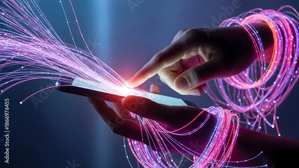 Obraz Smartphone Interaction with Digital Energy Data and Technology Flow