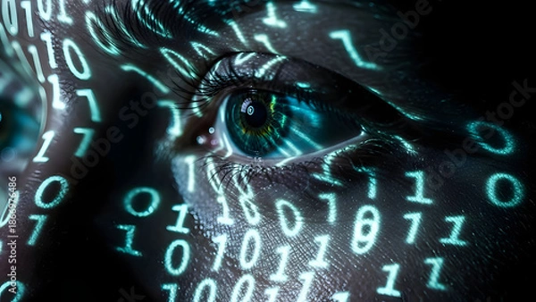 Obraz Artificial Intelligence Eye with Binary Code and Digital Vision