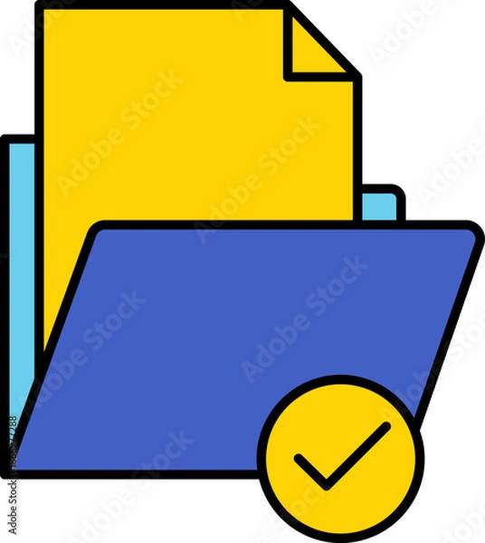 Fototapeta Approved File Folder Icon with Yellow Document and Checkmark