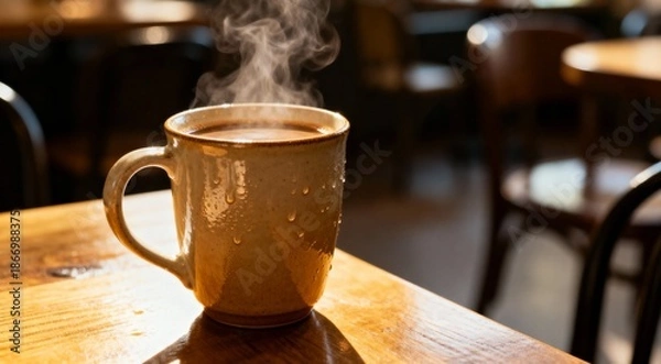 Obraz Warm Hot Beverage Cup in Cozy Cafe Setting