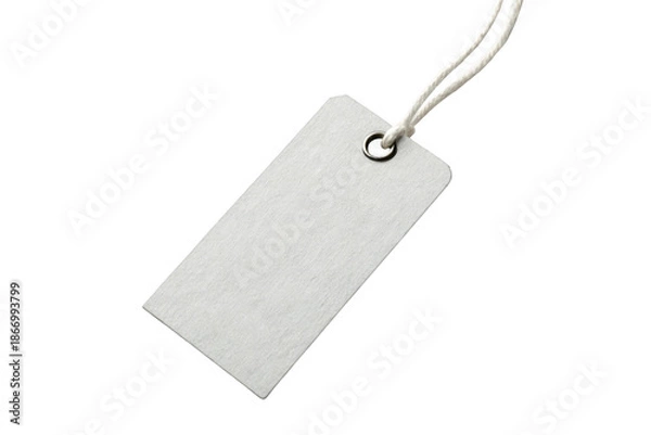 Obraz Blank white rectangular price tag with string isolated on transparent background