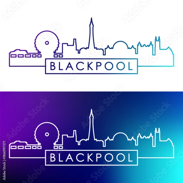 Obraz Blackpool skyline. Colorful linear style. Single line. Editable vector file.