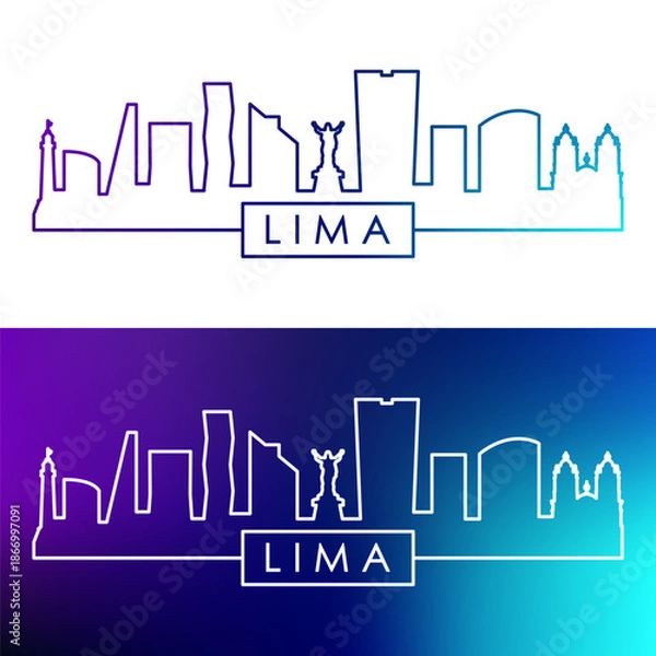 Obraz Lima skyline. Colorful linear style. Single line. Editable vector file.