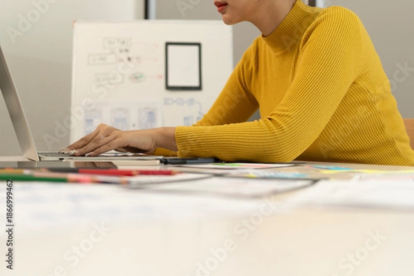 Obraz Creative web designer planning UI application and developing digital template