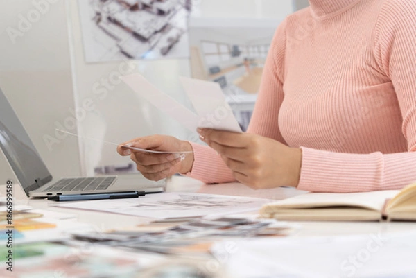 Obraz Creative web designer planning UI application and developing digital template