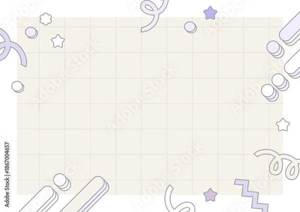 Obraz ベージュ色の方眼グリッド背景とレトロ装飾フレーム 横長デザイン｜A4 高画質