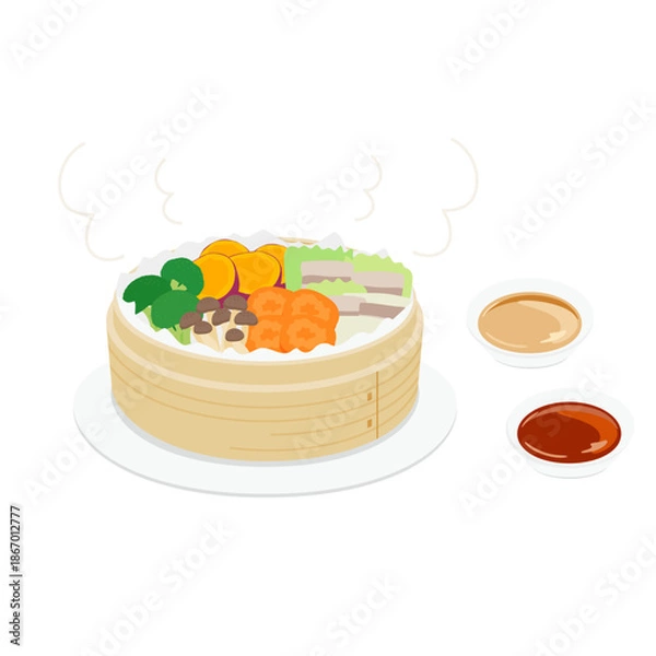 Obraz 野菜の蒸し料理・タレ付き