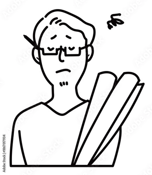 Obraz 困っている設計士のバストアップ_線画