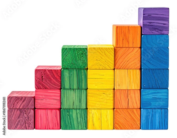 Obraz Stacked rainbow wooden blocks form stair-step pattern
