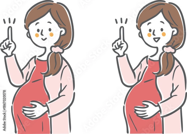 Obraz 笑顔で指差しをする妊婦さんのイラスト　ベクター