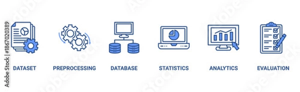 Obraz Data mining banner web icon vector illustration concept with icon of data sets, pre-processing, database systems, statistics, analytics and evaluation