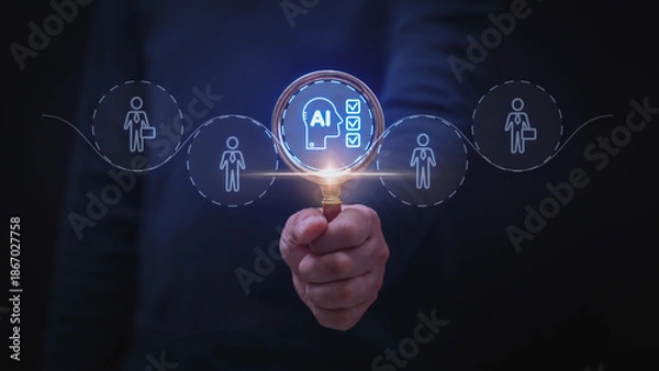 Fototapeta Concept digital technology helping human resources manager find ideal candidate using AI assessment algorithm