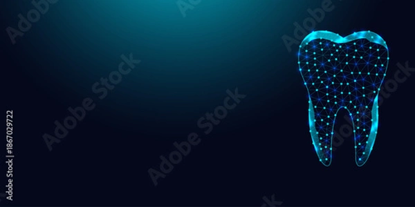 Obraz Low poly wireframe human tooth on dark blue background.